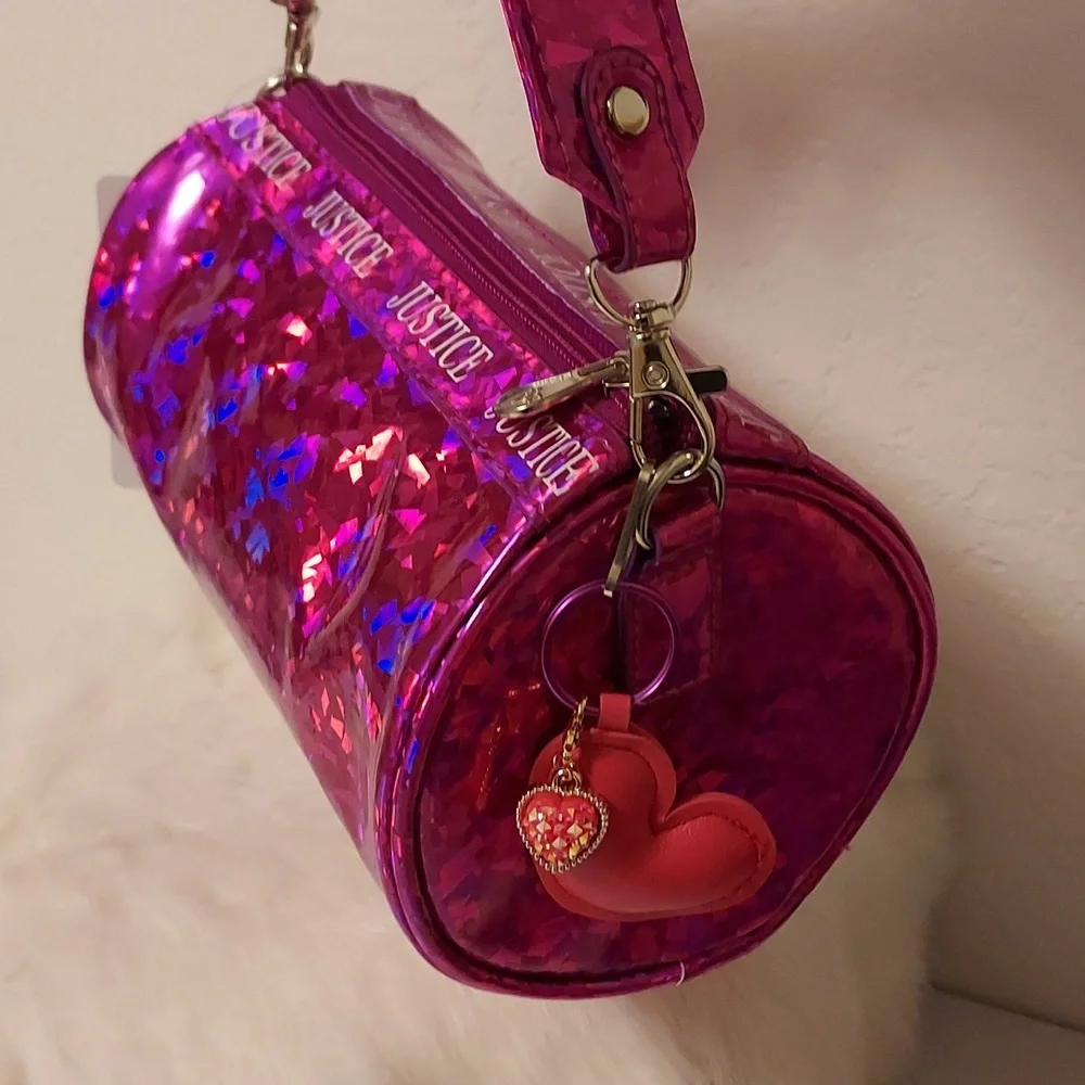 Girls Justice Crossbody Barrel Bag with Adjustable Strap & 2 Charms